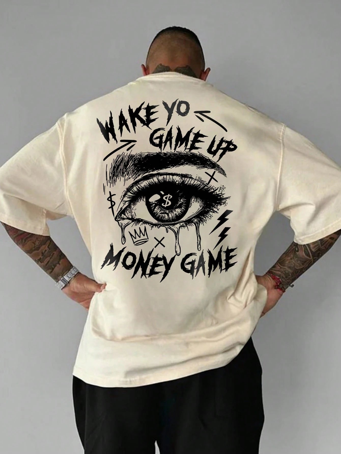 Herren modisches T-Shirt mit Augen-Grafik-Muster, kurze Ärmel