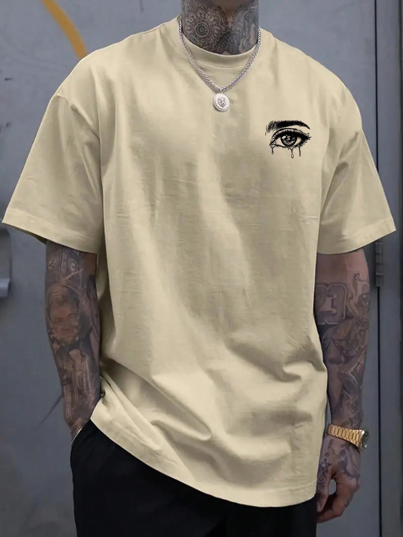 Herren modisches T-Shirt mit Augen-Grafik-Muster, kurze Ärmel