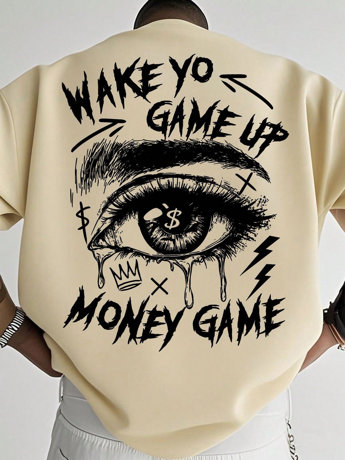 Herren modisches T-Shirt mit Augen-Grafik-Muster, kurze Ärmel
