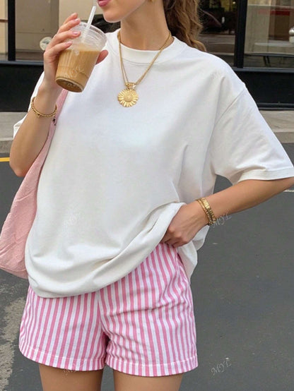 Slogan Muster Damen Lässig Oversized Kurzarm Sommer Grafik T-Shirts