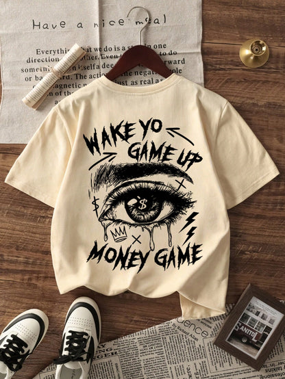 Herren modisches T-Shirt mit Augen-Grafik-Muster, kurze Ärmel