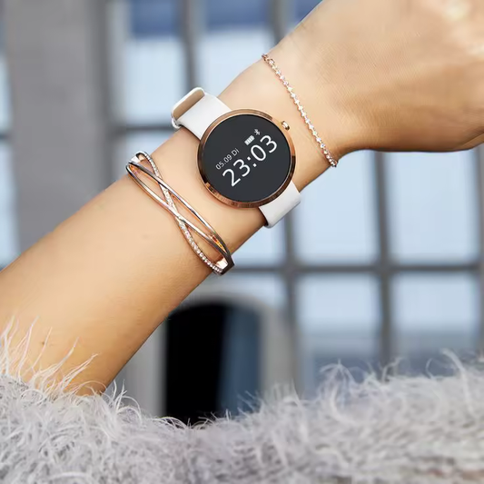Elegant Smartwatch for Women – Rose Gold Digital Watch with Fitness & Heart Rate Tracker